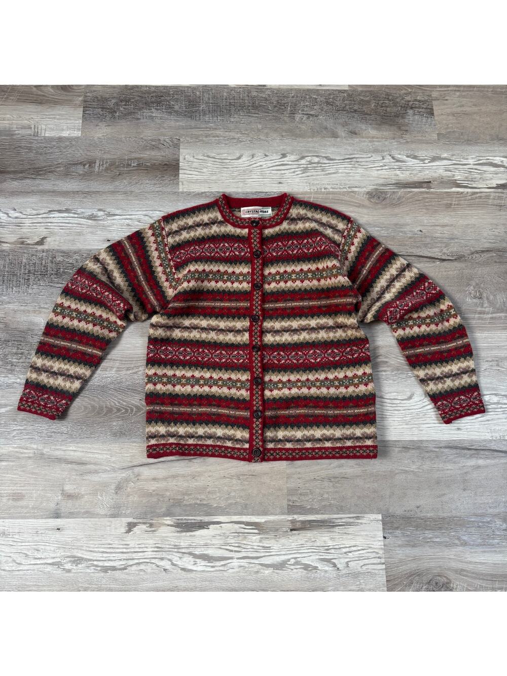 Vintage Crystal-Kobe Shetland Wool Fair Isle Cardigan Nordic Cottagecore Medium